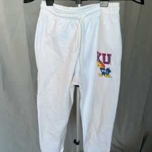 Blue and White Jogger Sweatpants with Elastic Waistband and Colorful Logo